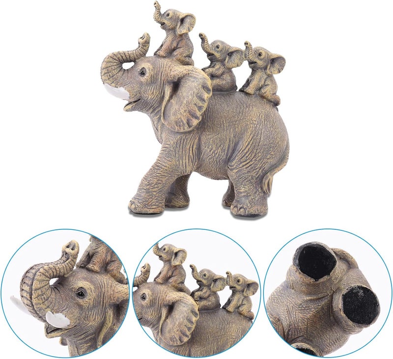 FriyGardcn Cute Elephant Statue Home Décor Good Luck Elephant Carries Three Calves on Its Back Figurines Décor for Shelf Good Gifts for Women Decoration for Living Room, Bedroom, Office - Image 3